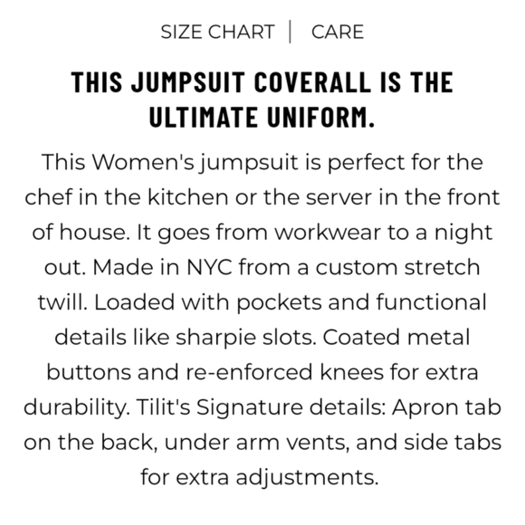 Tilit NYC Hospitality Chef Jumpsuit XS NWOT - Picture 15 of 16